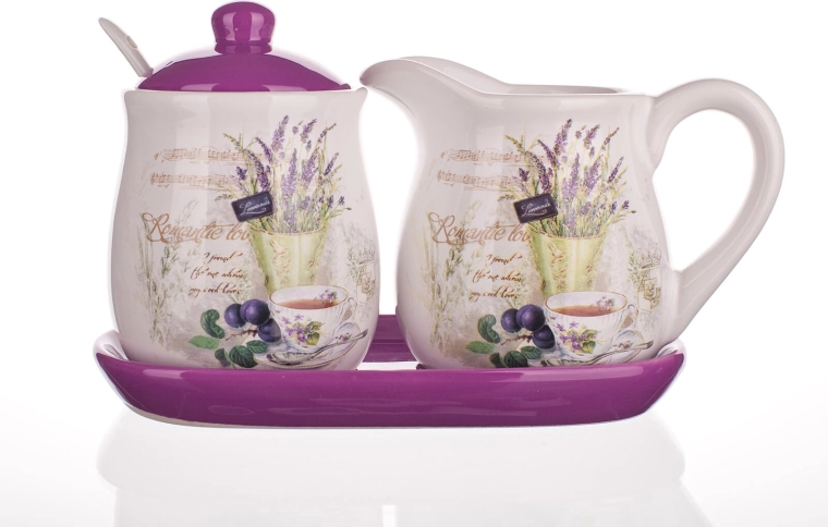 Керамичен комплект каничка за мляко и захарница Lavender