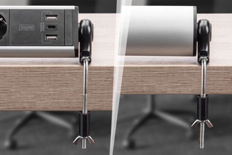 Desk clamp mounting and 180° rotation