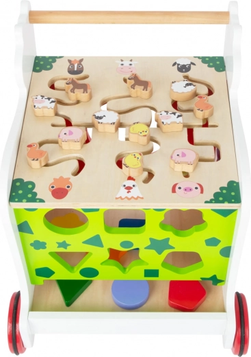 Shape sorter, maze, and rotating cubes for learning through play
