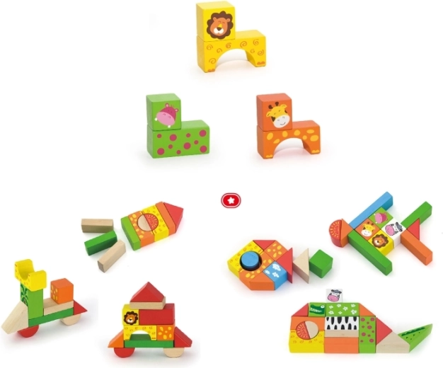 50 colorful blocks with zoo motifs