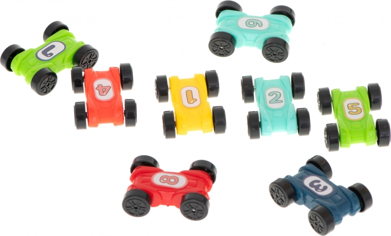 8 numbered cars for play and learning