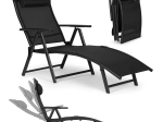 Folding garden and beach lounger with adjustable backrest, steel frame, black MULTIGARDEN