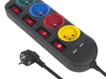 Socket splitter with switches, 4 sockets + 2xUSB, black
