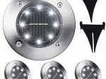 Solar Garden Disk LED Lights with Dusk Sensor, 4 Pieces
