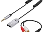 wireless Bluetooth 6.0 audio receiver for home and car with 2× RCA, 3.5 mm AUX and USB power, microphone