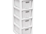 Rattan storage unit with 4 drawers, white