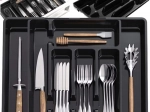 Ruhhy expandable cutlery organizer for a kitchen drawer, black - 1 piece
