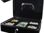 Malatec large metal lockable cash box for money, black