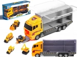 Toy truck set with tow platform and 6 construction vehicles